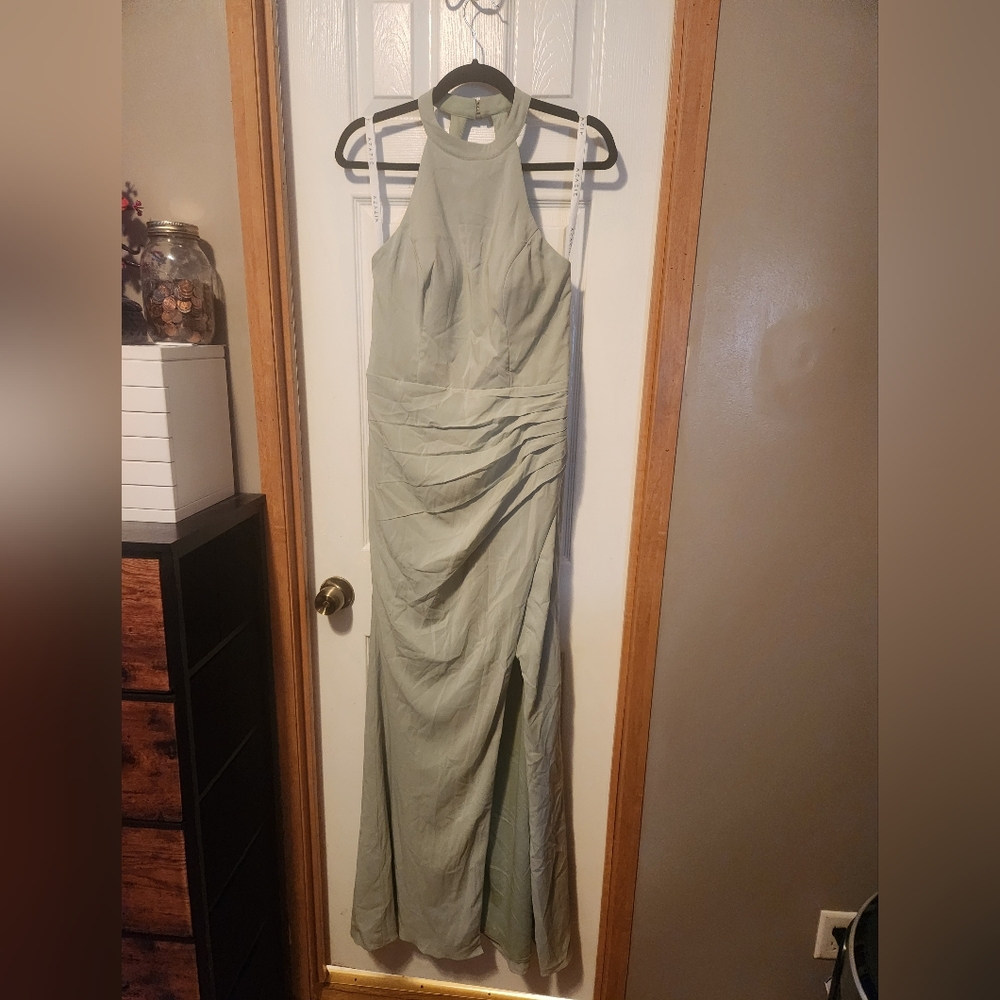 Azazie Halter Neck Maxi Dress in Light Green